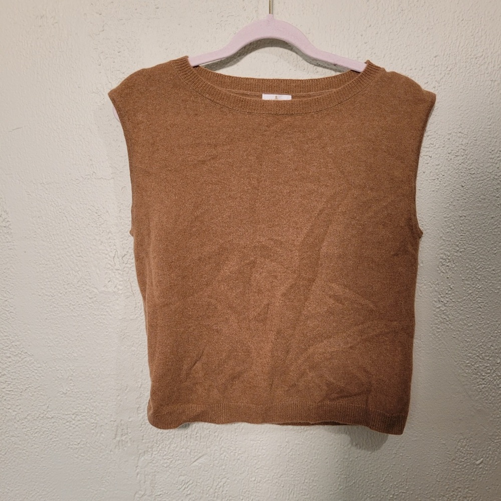Munro Tan Sleeveless Boxy Cashmere Sweater Tee